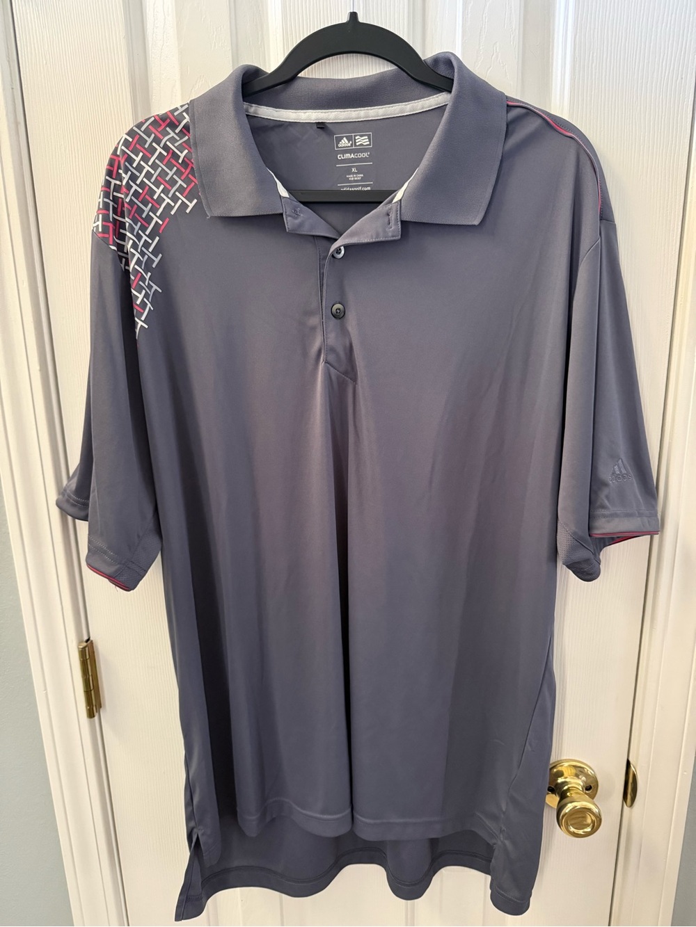 adidas Men’s Slate Gray Polo with Pink Accent Shoulder